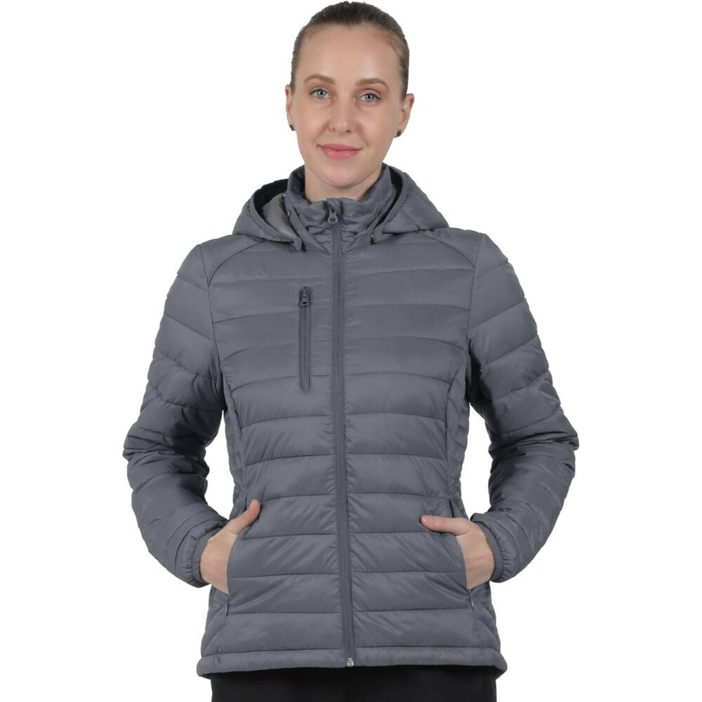 Women's Puffer Jacket Synthetic Insulated Down Quilted Lightweight Coat with Hoo